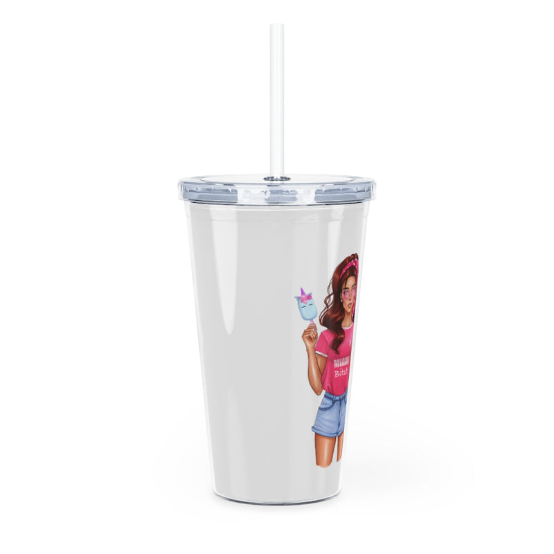 Vac Mood is On Red Hair Plastic Tumbler with Straw
