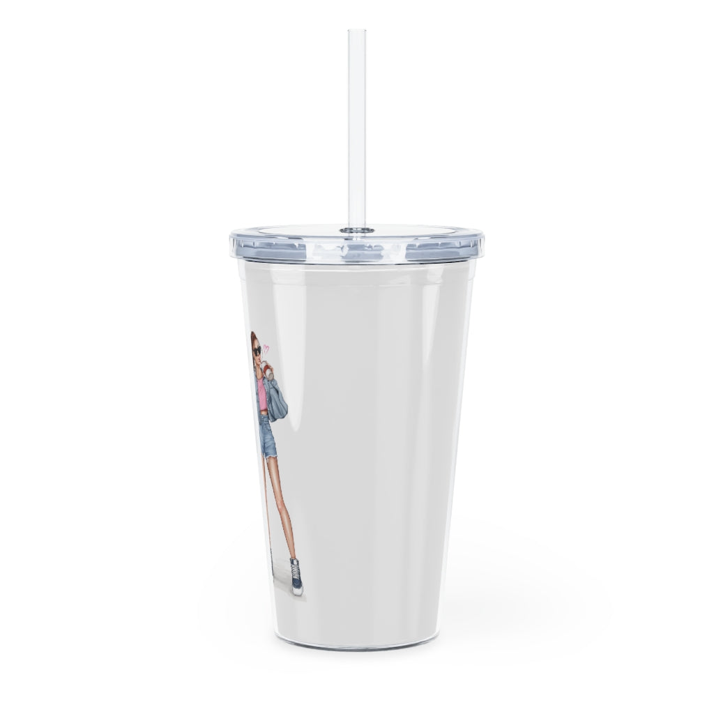 Live Love Travel Red Hair Plastic Tumbler with Straw