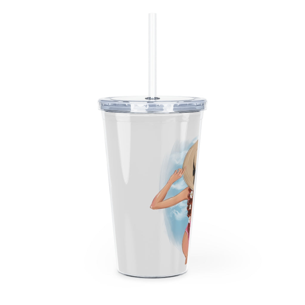 Summer Vibes Red Hair Plastic Tumbler with Straw