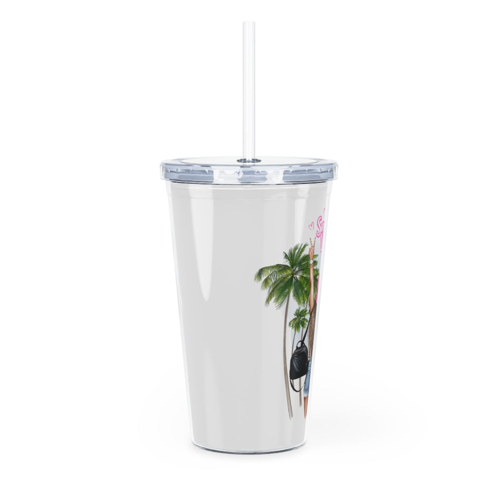 Summer Vibes Blond Hair Plastic Tumbler with Straw