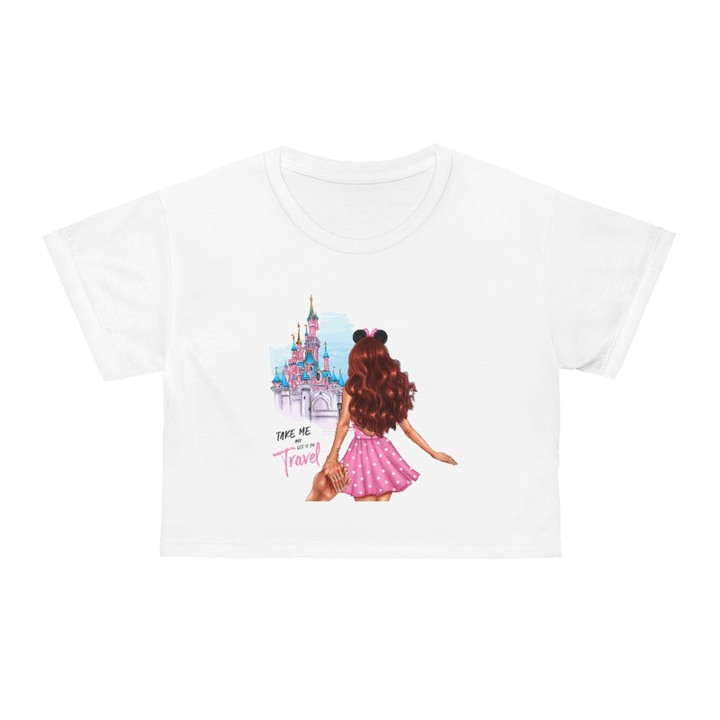 Take me and Let's go Travel Red Hair Crop Tee