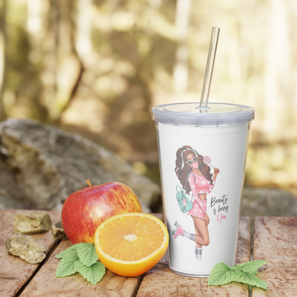 Beauty is Being You Red Hair Plastic Tumbler with Straw