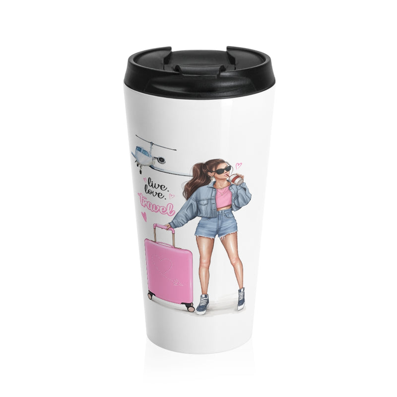 Live Love Travel Brown Hair Stainless Steel Travel Mug