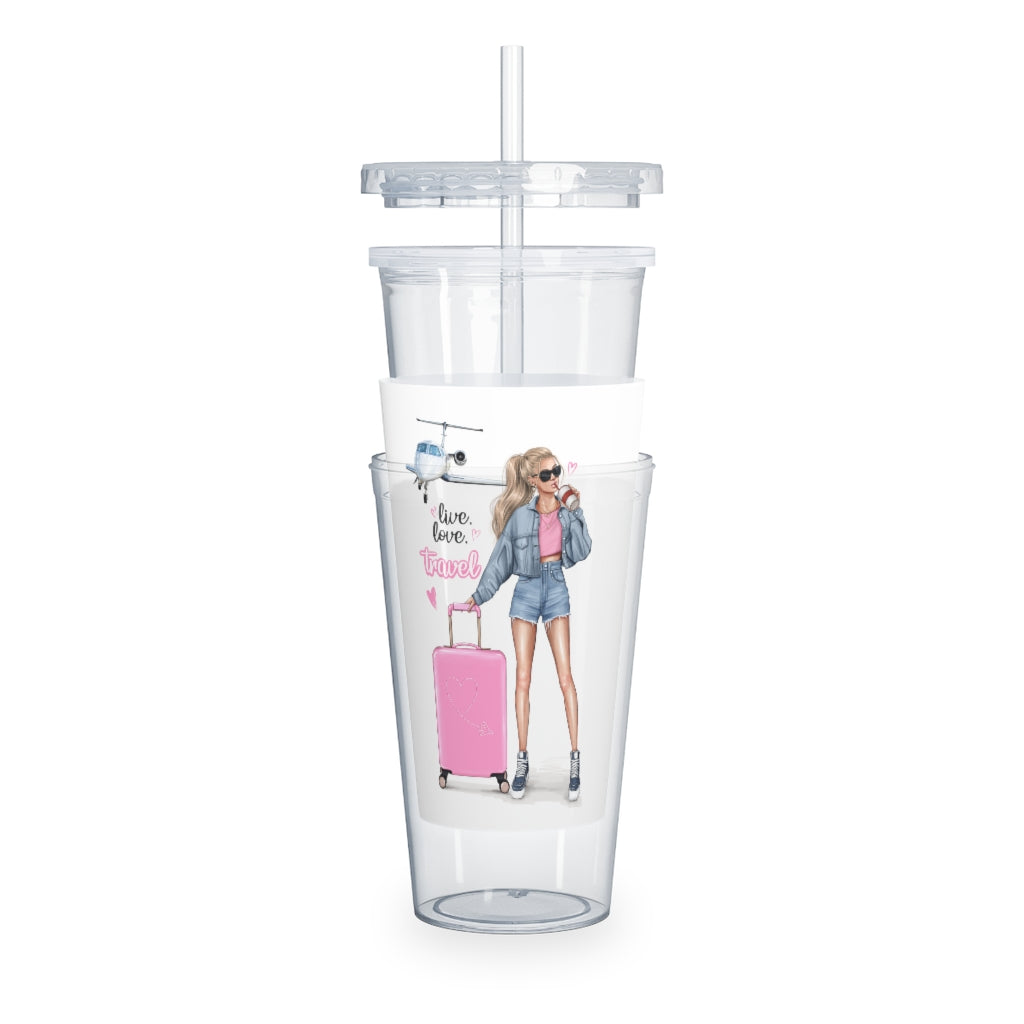 Live Love Travel Blond Hair Plastic Tumbler with Straw
