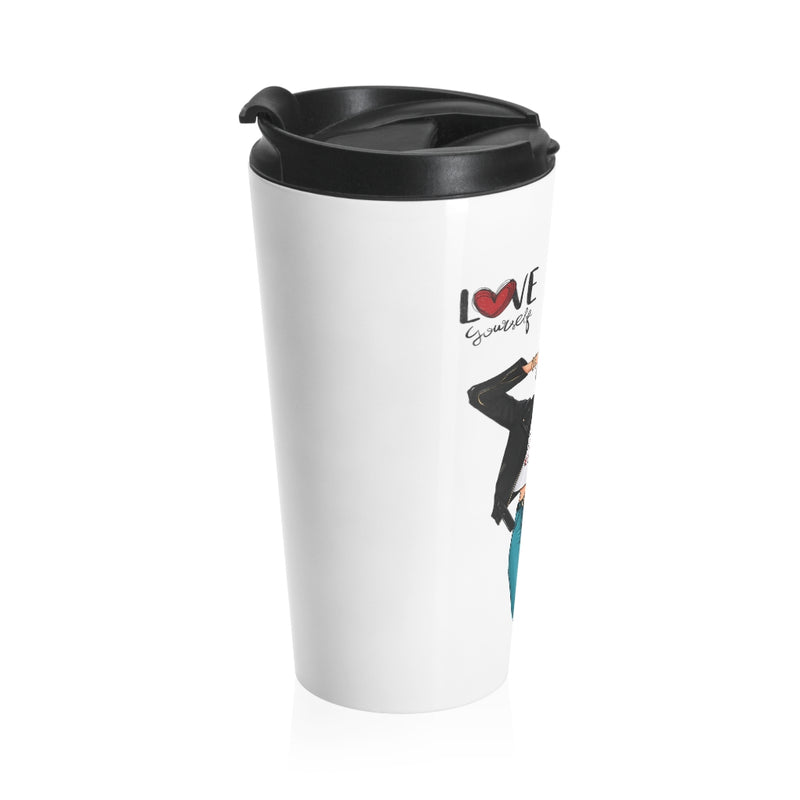 Love Yourself Brown Hair Stainless Steel Travel Mug