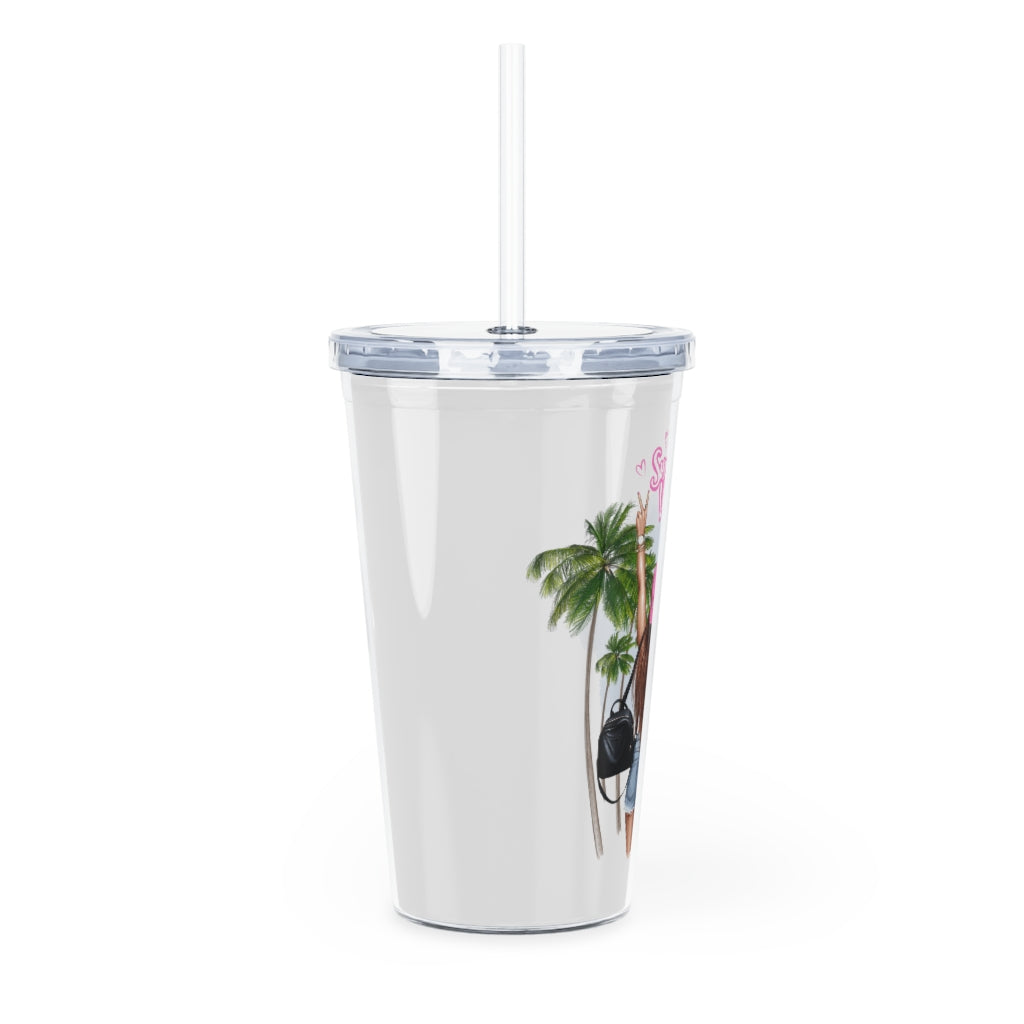 Summer Vibes Red Hair Plastic Tumbler with Straw