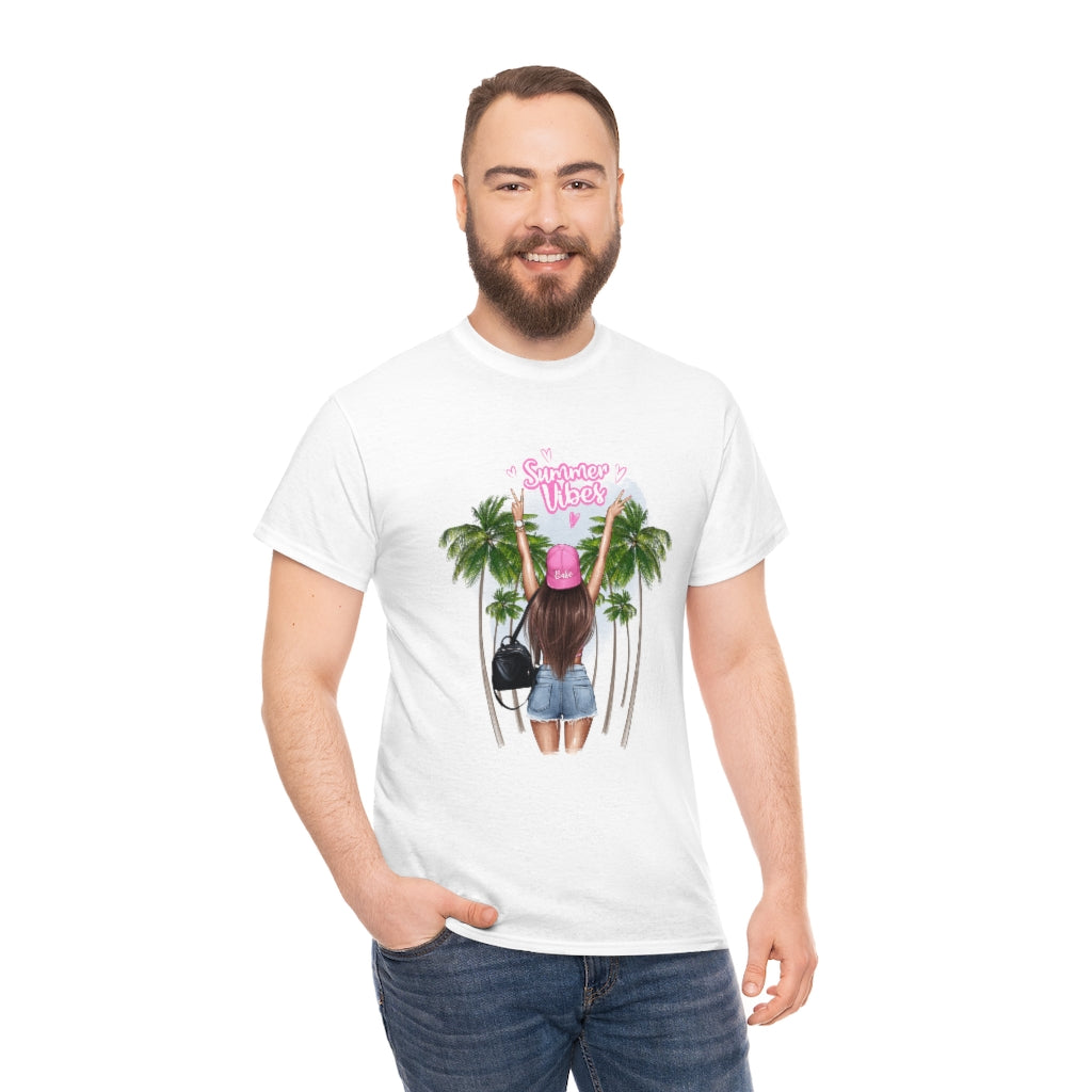 Summer Vibe Brown Hair Unisex Heavy Cotton Tee