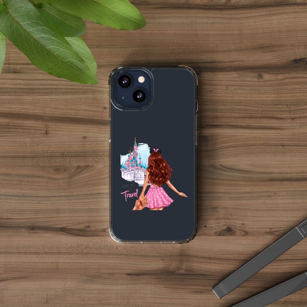 Take me and Let's go Travel Red Hair Clear Case
