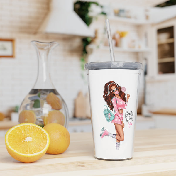 Beauty is Being You Red Hair Plastic Tumbler with Straw