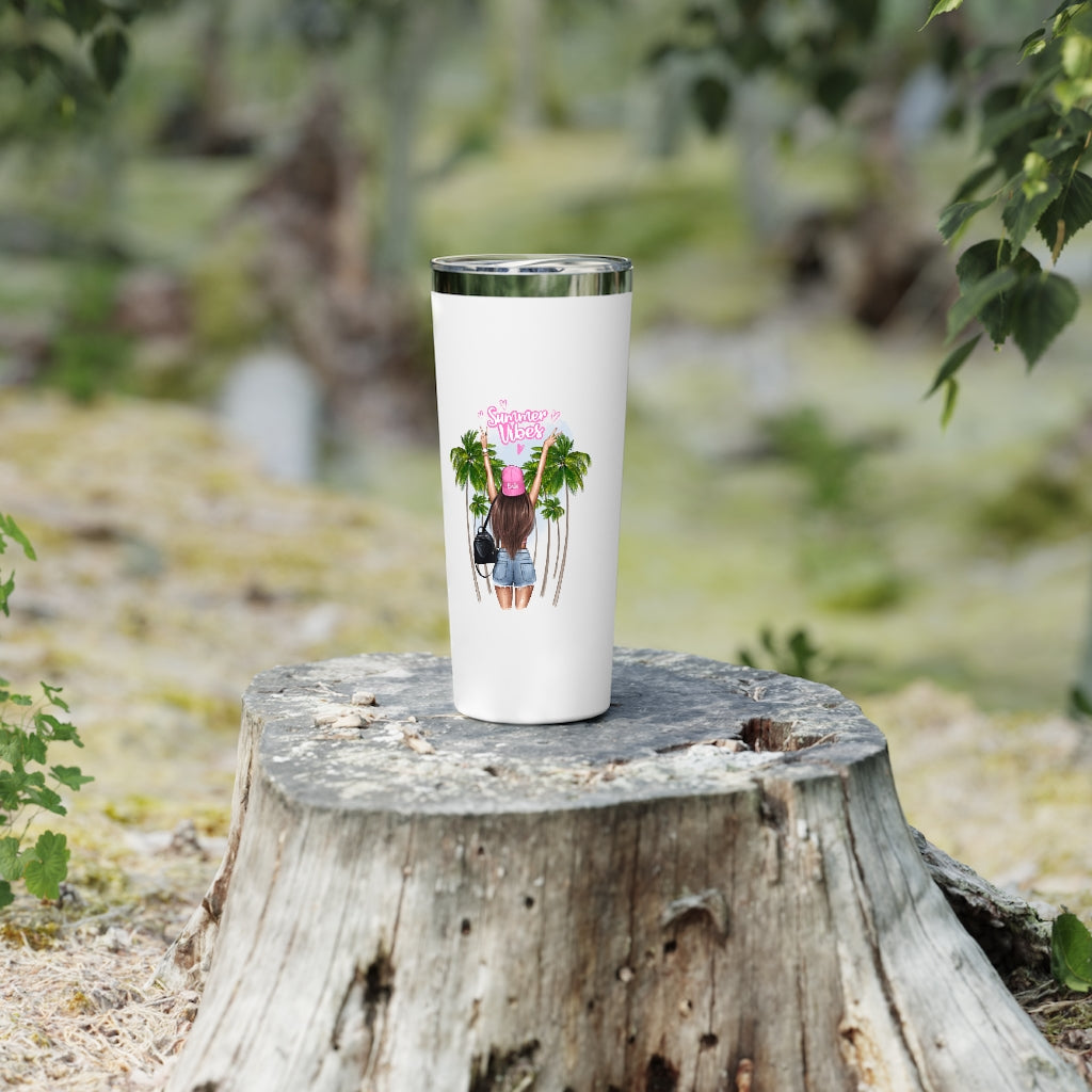 Summer Vibe Brown Hair Copper Vacuum Insulated Tumbler, 22oz