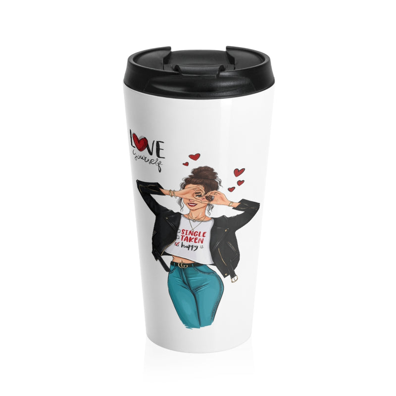 Love Yourself Brown Hair Stainless Steel Travel Mug