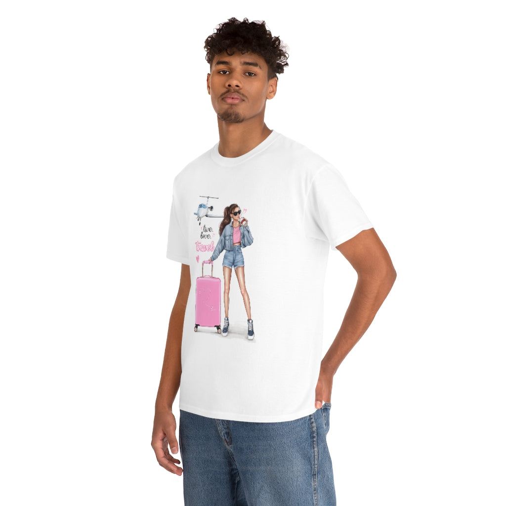 Live Love Travel Brown Hair Unisex Cotton Tee