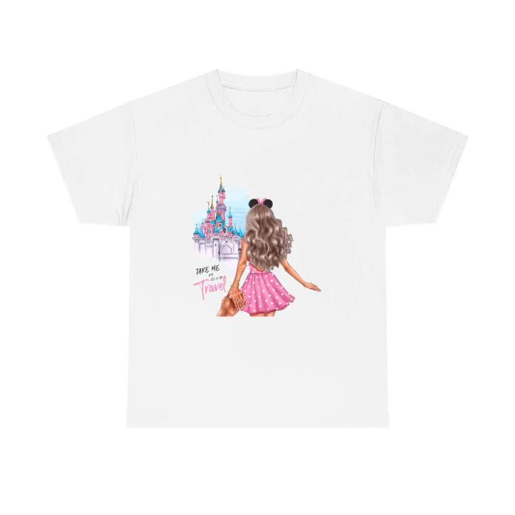 Take me and Let's go Travel Blond Hair Unisex Cotton Tee
