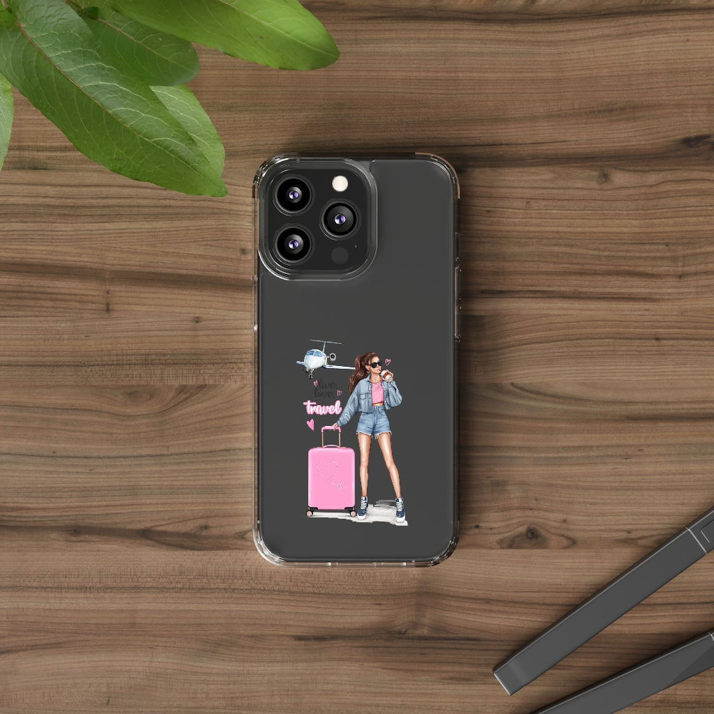 Live Love Travel Brown Hair Clear Case