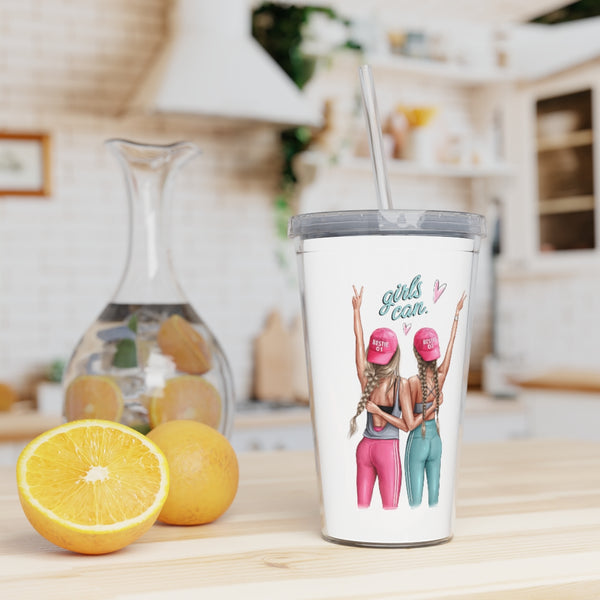 Girls Can Blond Hair Plastic Tumbler with Straw