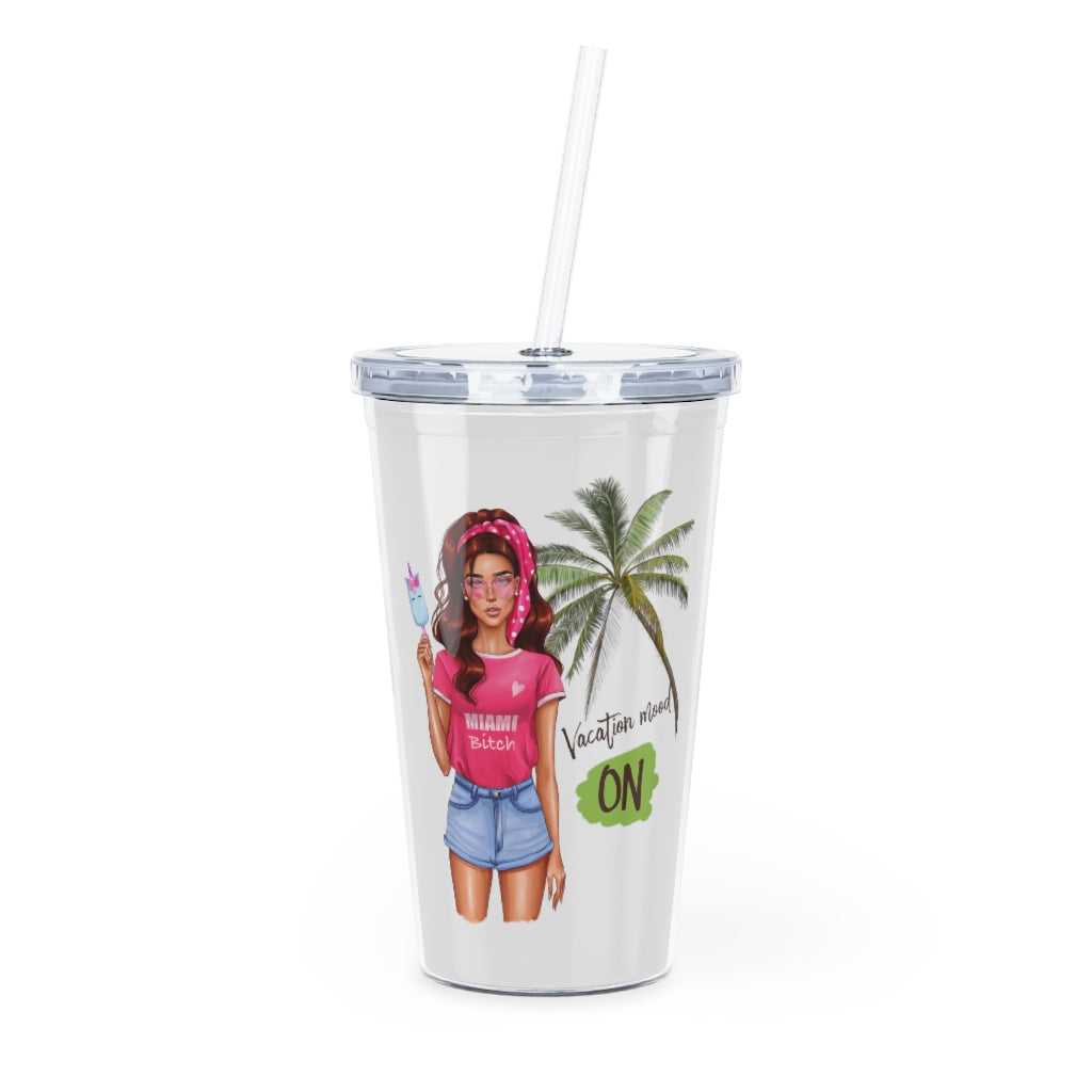 Vac Mood is On Red Hair Plastic Tumbler with Straw