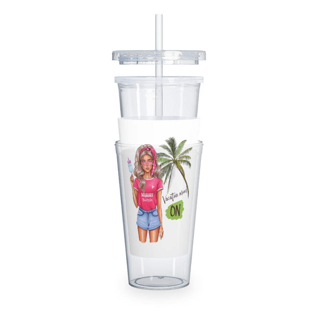 Vac Mood is On Blond Girl Plastic Tumbler with Straw