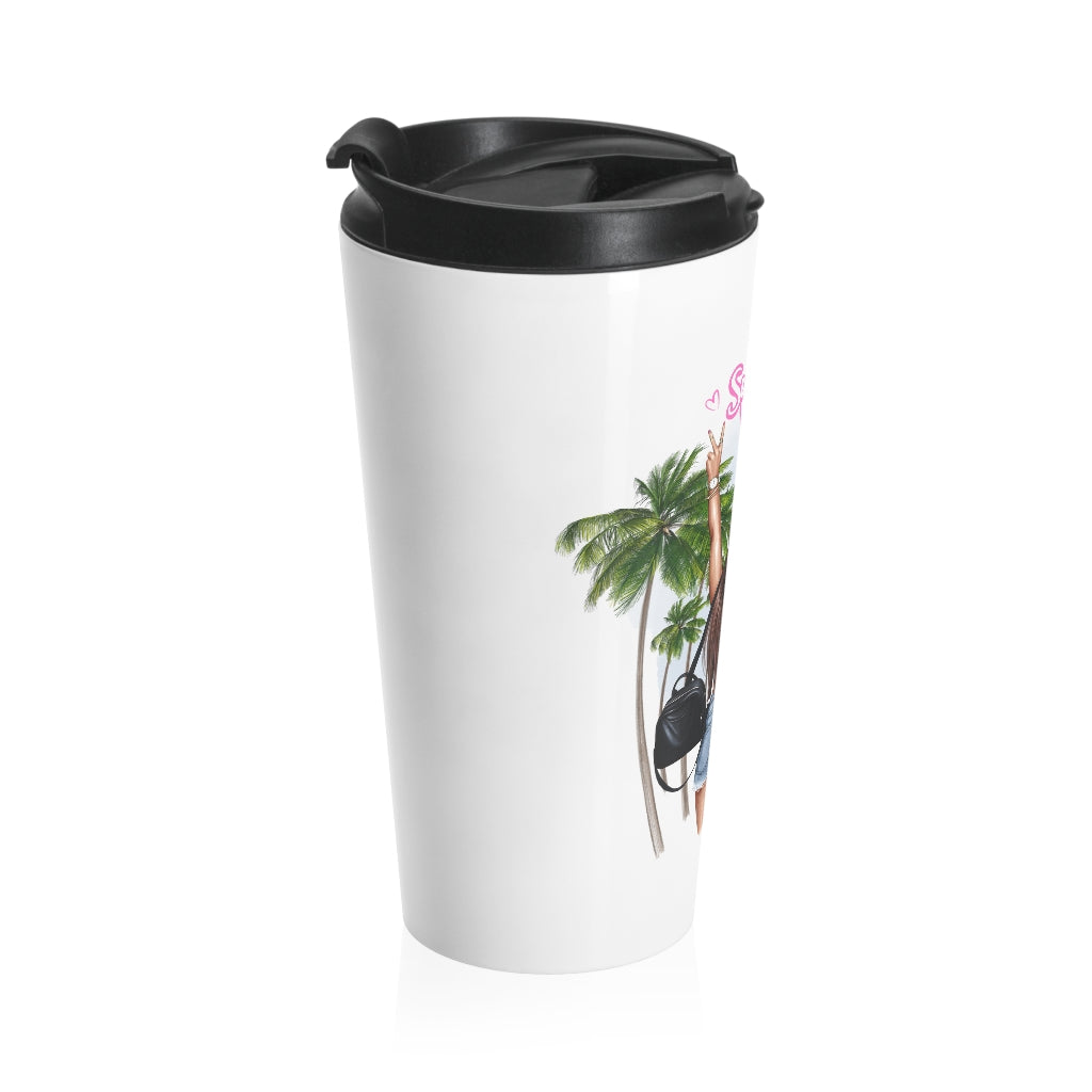 Summer Vibe Brown Hair Stainless Steel Travel Mug