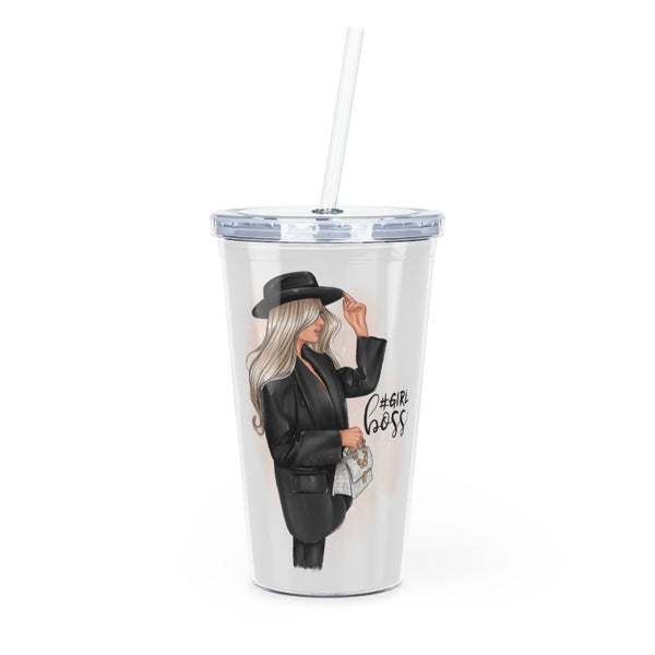 Girl boss Blond Hair Plastic Tumbler with Straw