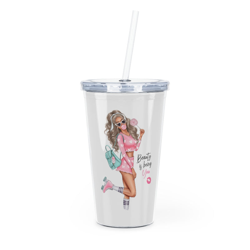 Beauty is Being You Blond Hair Plastic Tumbler with Straw