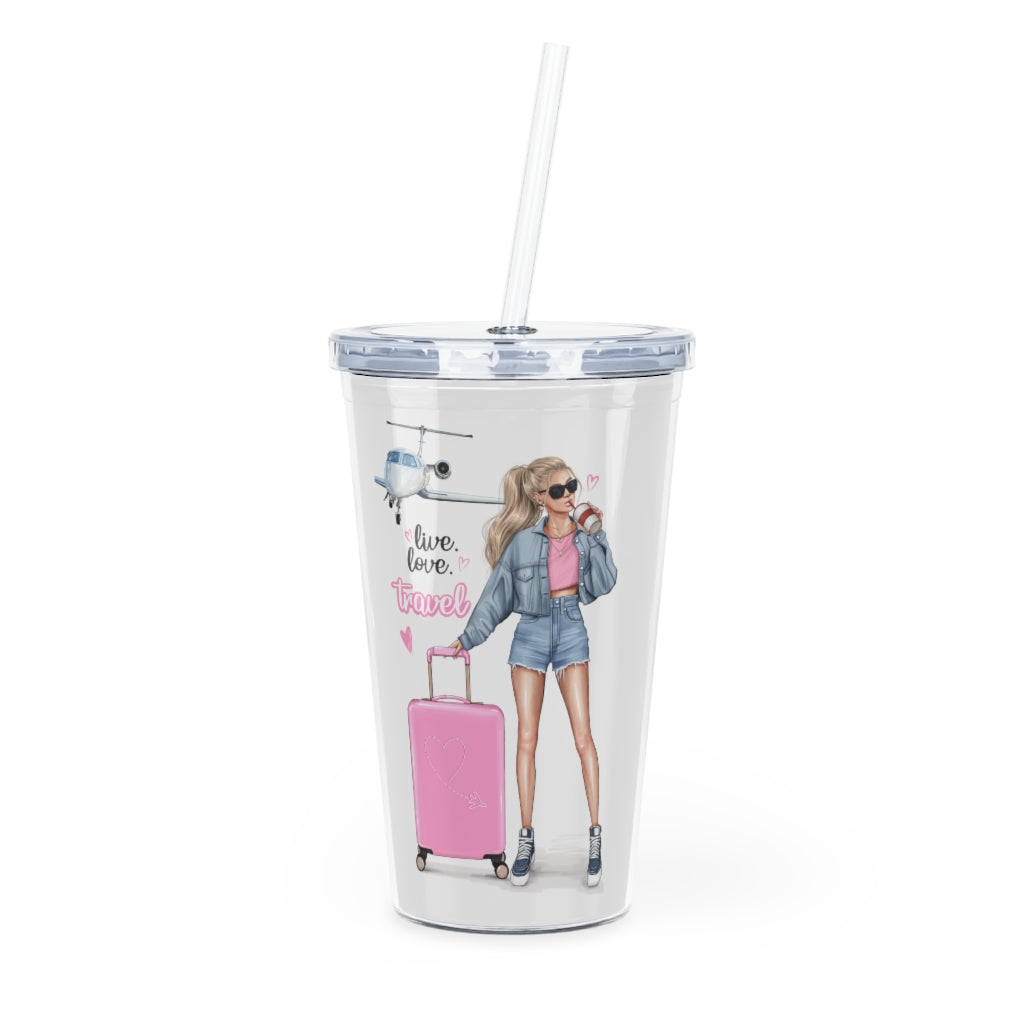 Live Love Travel Blond Hair Plastic Tumbler with Straw