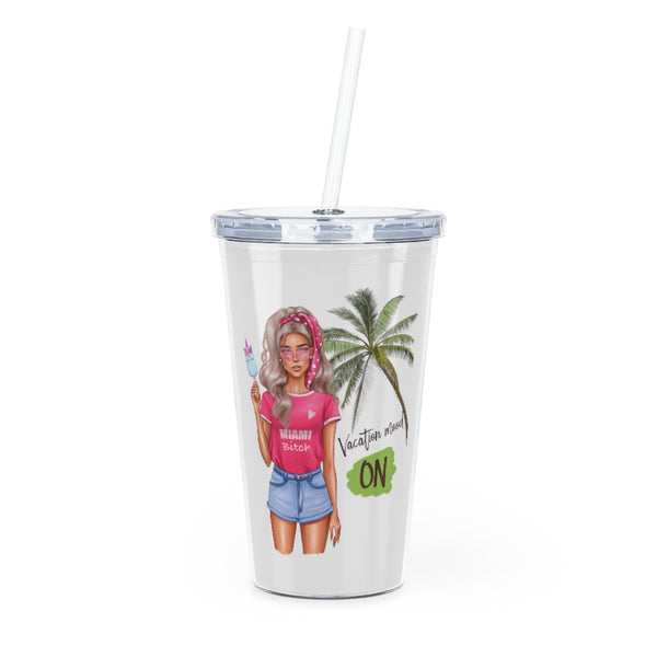 Vac Mood is On Blond Girl Plastic Tumbler with Straw