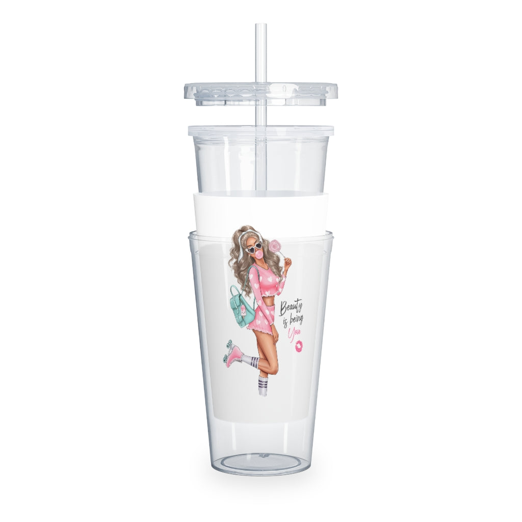 Beauty is Being You Blond Hair Plastic Tumbler with Straw