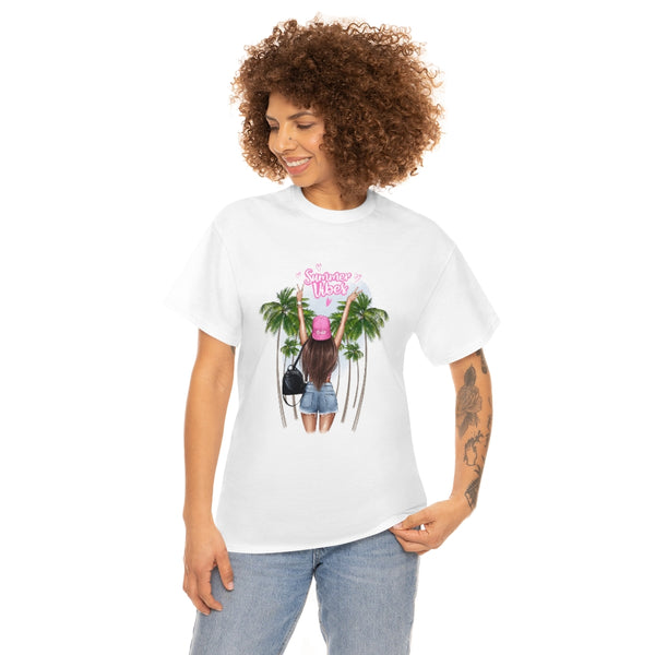 Summer Vibe Brown Hair Unisex Heavy Cotton Tee