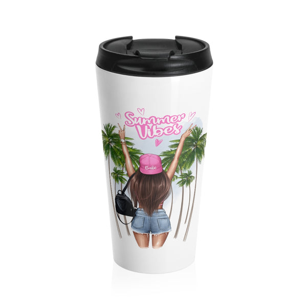 Summer Vibe Brown Hair Stainless Steel Travel Mug