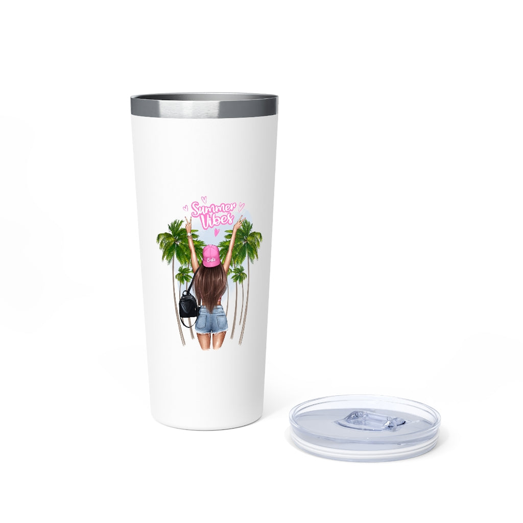 Summer Vibe Brown Hair Copper Vacuum Insulated Tumbler, 22oz