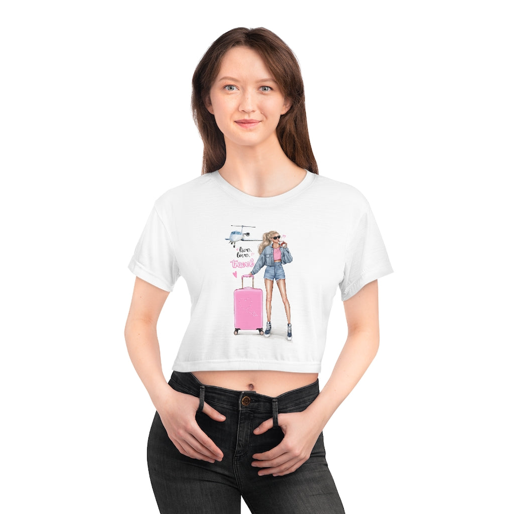 Live Love Travel Blond Hair Crop Tee