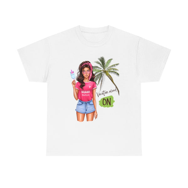 Vacation Mood On Brown Hair Unisex Cotton Tee