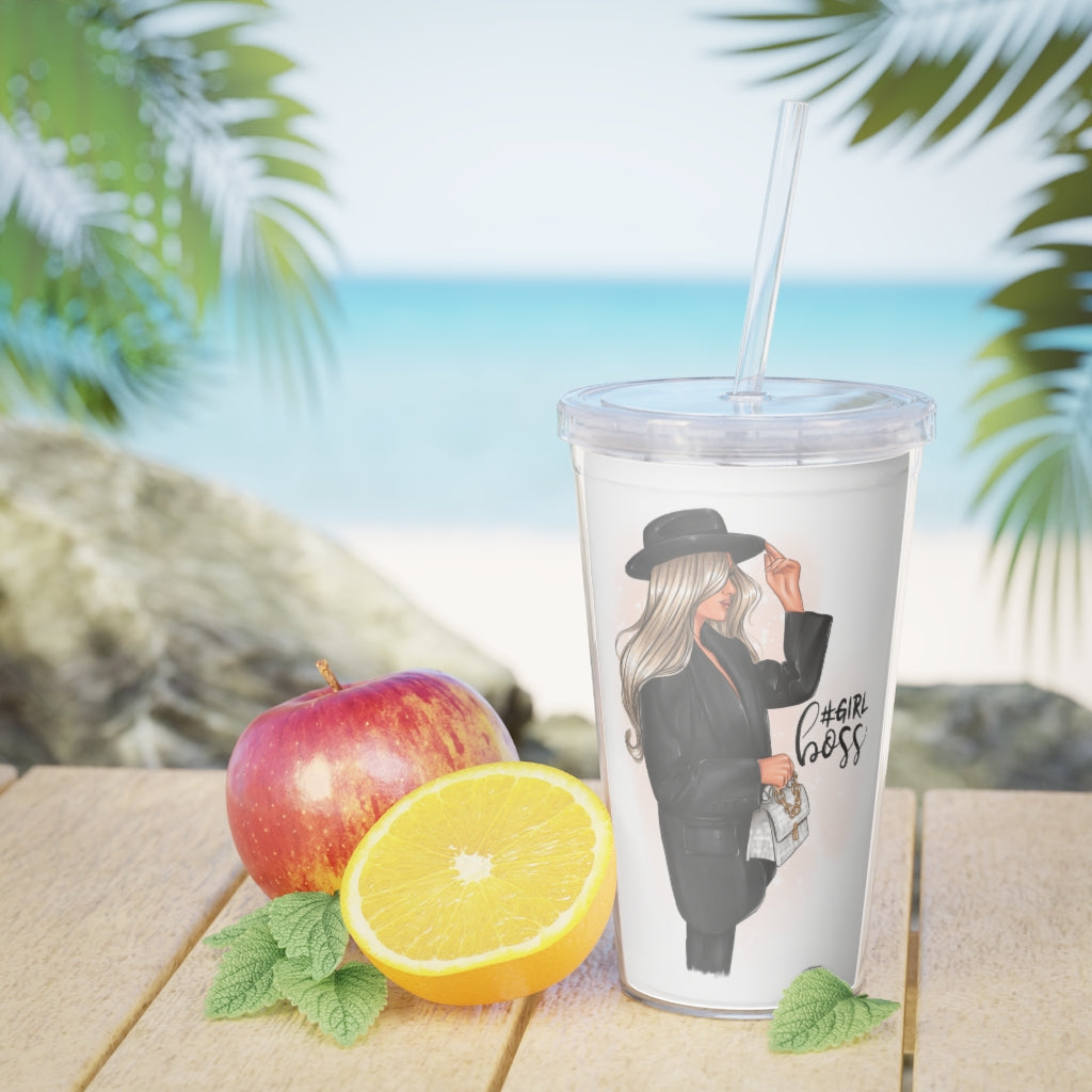 Girl boss Blond Hair Plastic Tumbler with Straw