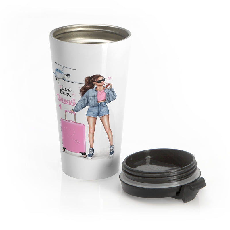 Live Love Travel Brown Hair Stainless Steel Travel Mug