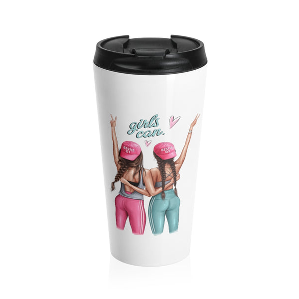 Girls Can Brown Hair Stainless Steel Travel Mug