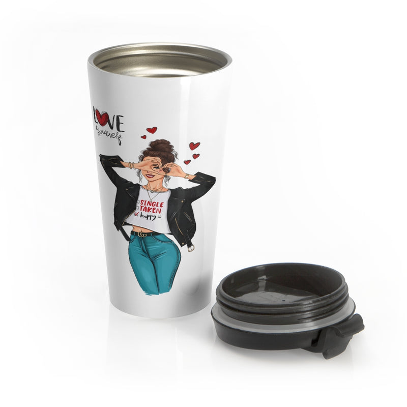 Love Yourself Brown Hair Stainless Steel Travel Mug