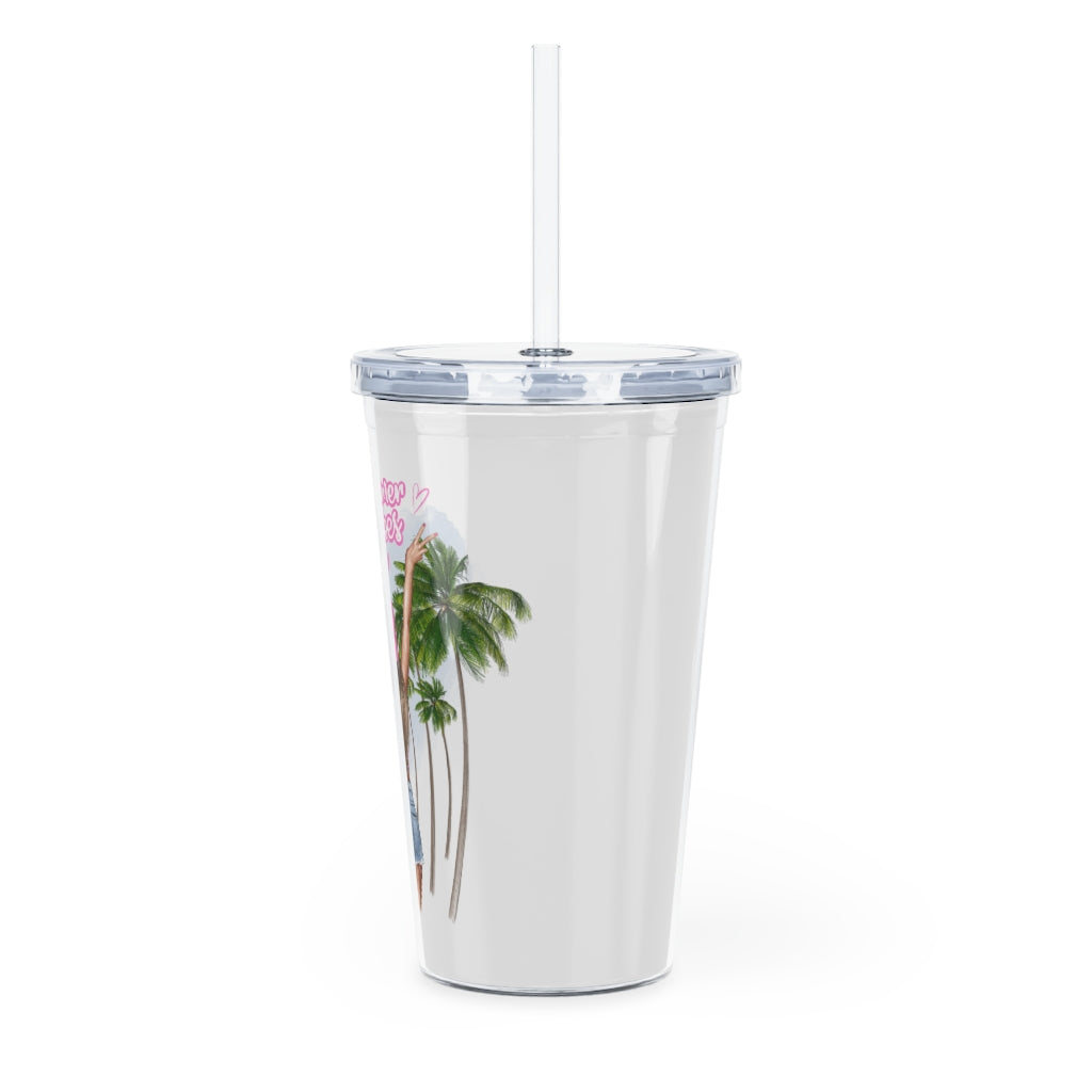 Summer Vibes Blond Hair Plastic Tumbler with Straw