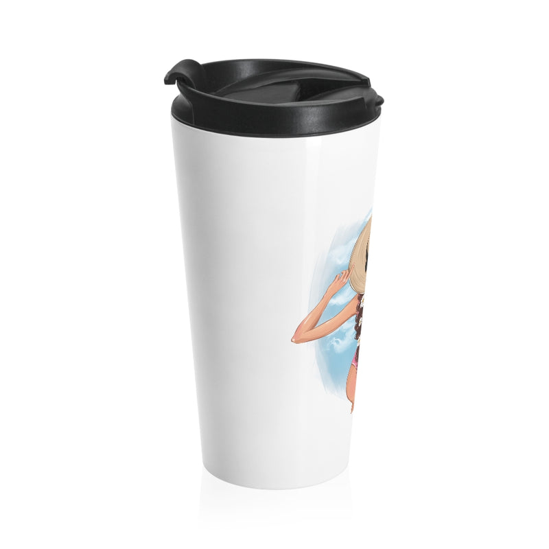 Summer Vibes Brown Hair Stainless Steel Travel Mug