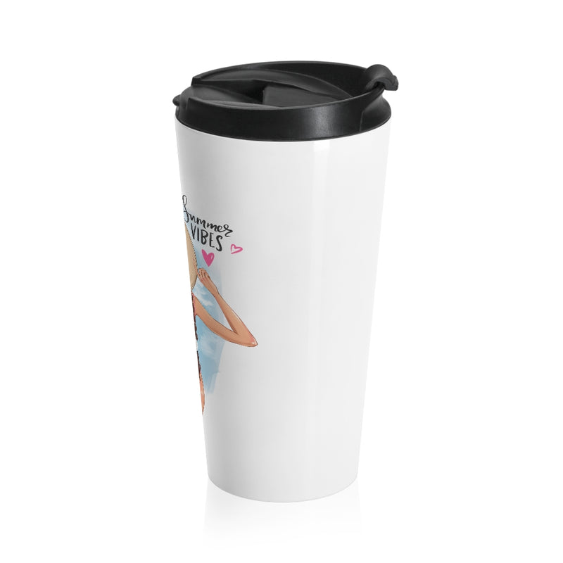 Summer Vibes Brown Hair Stainless Steel Travel Mug