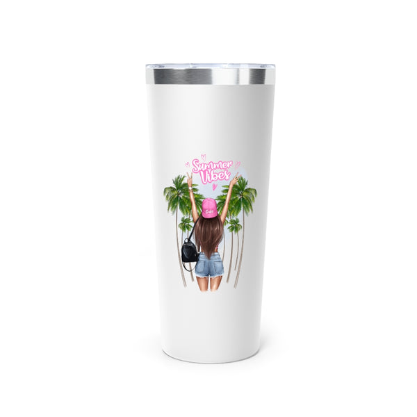 Summer Vibe Brown Hair Copper Vacuum Insulated Tumbler, 22oz