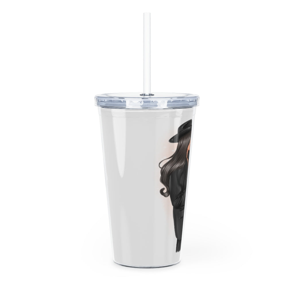 Plastic Tumbler with Straw Girl Boss Black Hair