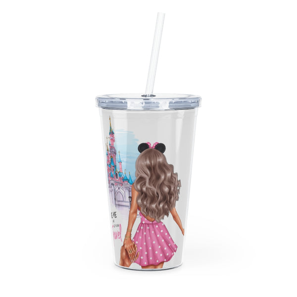 Take me and Let's go Travel Blond Hair Plastic Tumbler with Straw