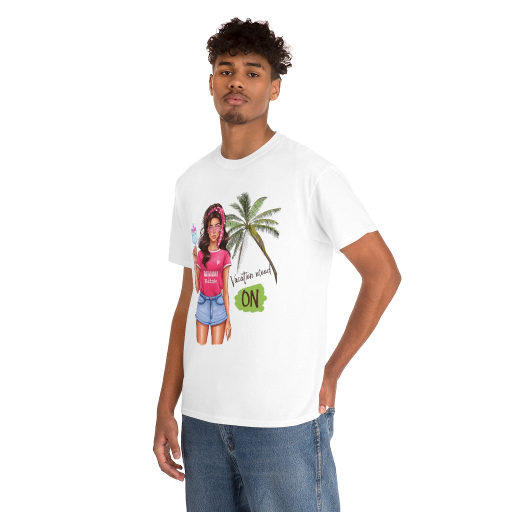 Vacation Mood On Brown Hair Unisex Cotton Tee