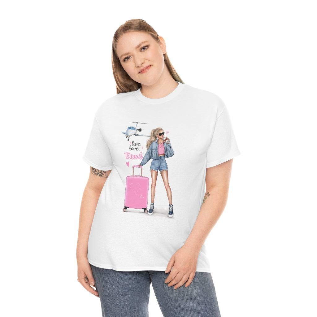 Live Love Travel Blond Hair Unisex Cotton Tee