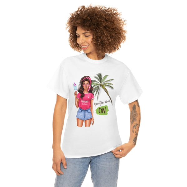 Vacation Mood On Brown Hair Unisex Cotton Tee