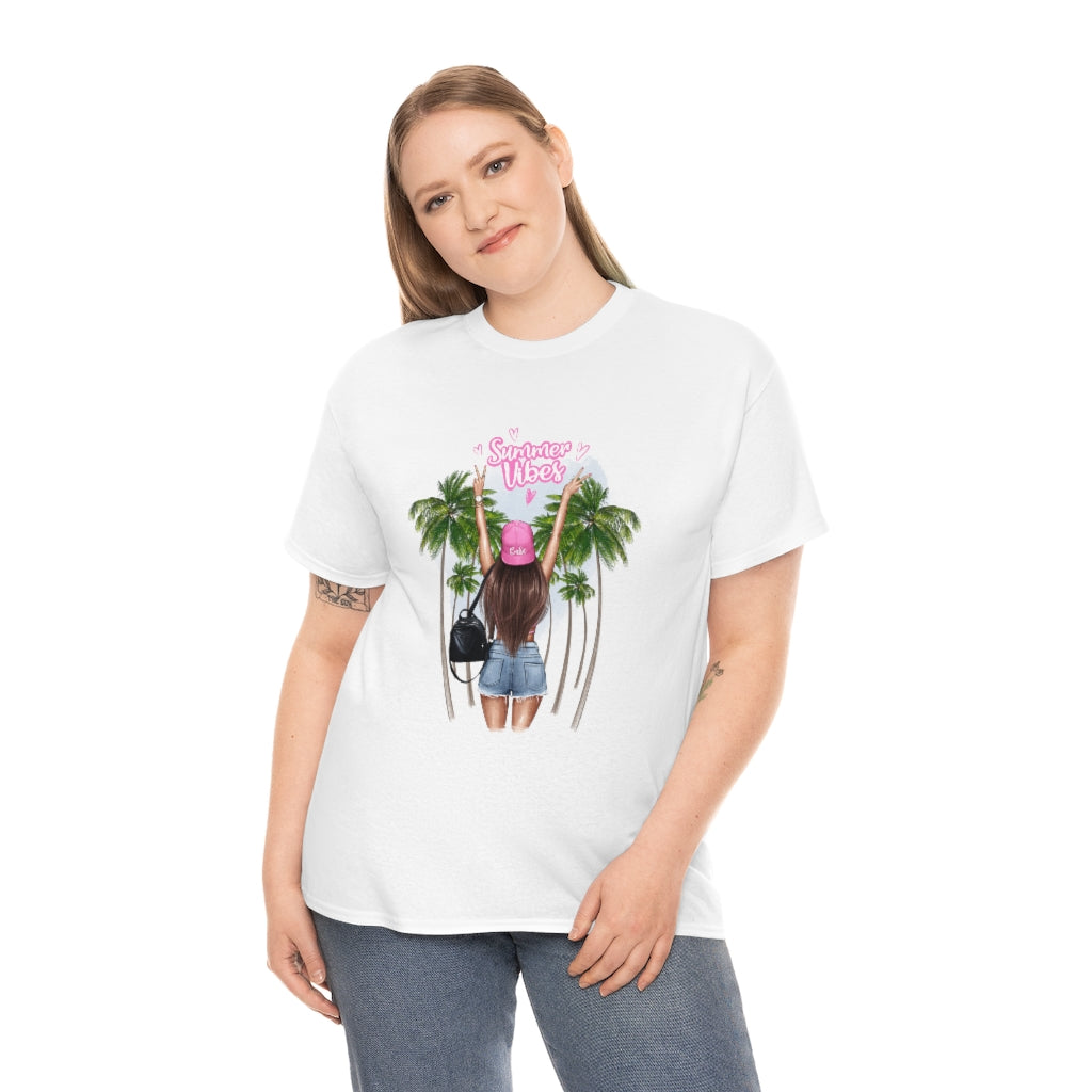 Summer Vibe Brown Hair Unisex Heavy Cotton Tee