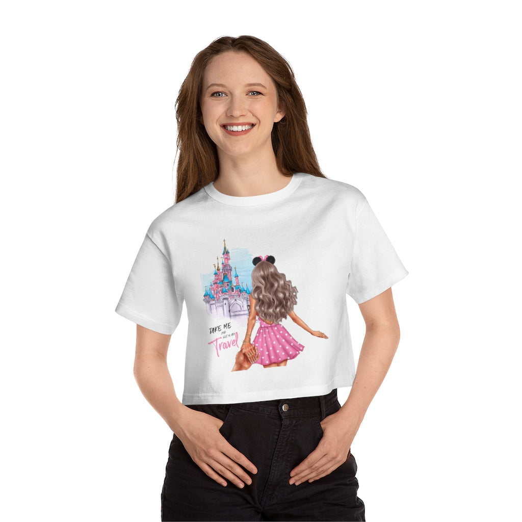 Take me and Let's go Travel Blond Hair Women's Cropped T-Shirt