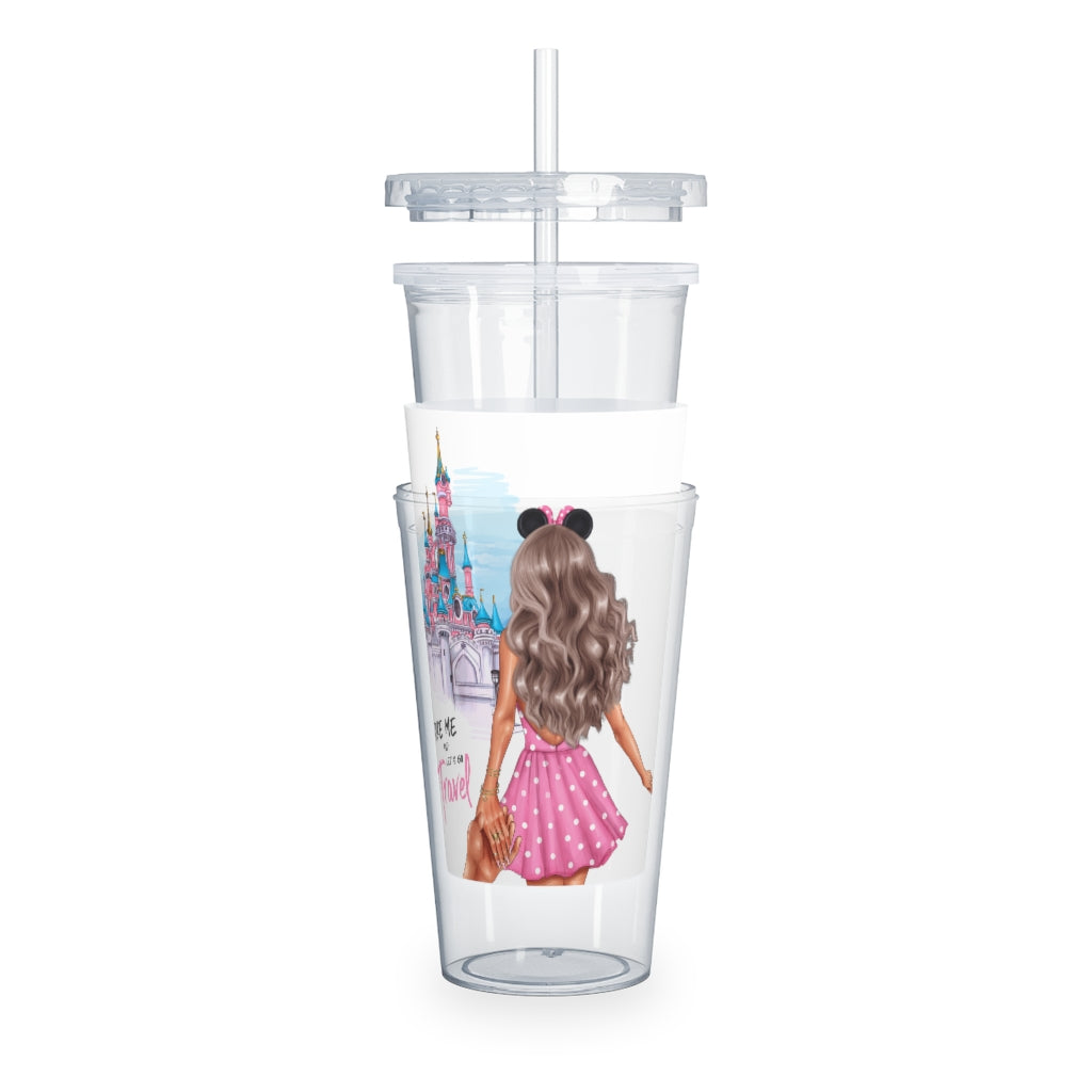 Take me and Let's go Travel Blond Hair Plastic Tumbler with Straw