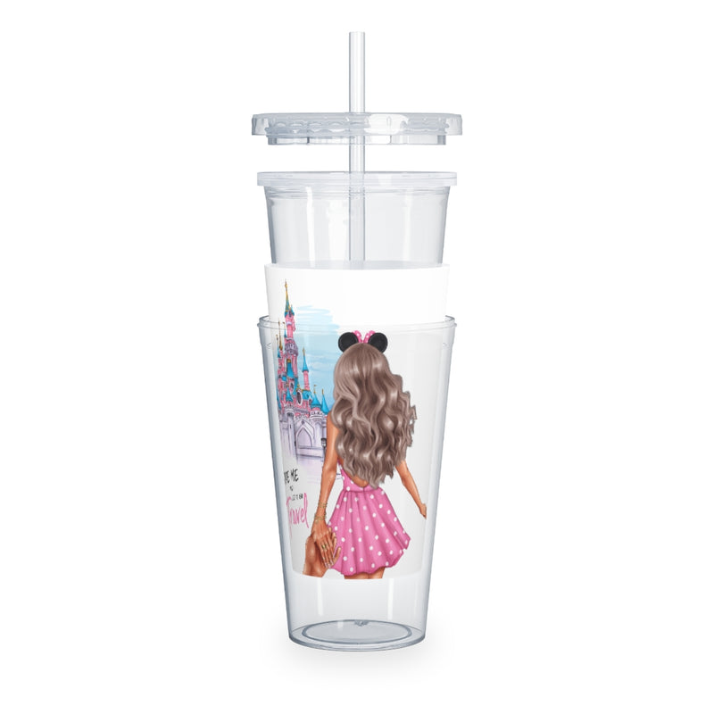 Take me and Let's go Travel Blond Hair Plastic Tumbler with Straw