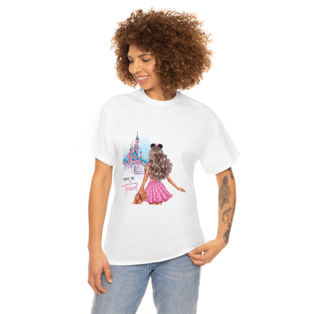 Take me and Let's go Travel Blond Hair Unisex Cotton Tee
